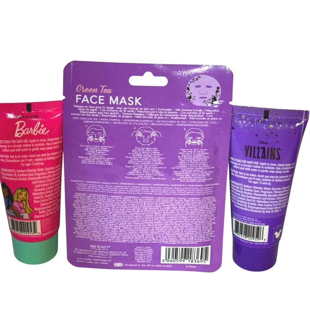 Disney Barbie Maleficent Skincare Set Face Mask Body Scrub Women OS Pink Purple